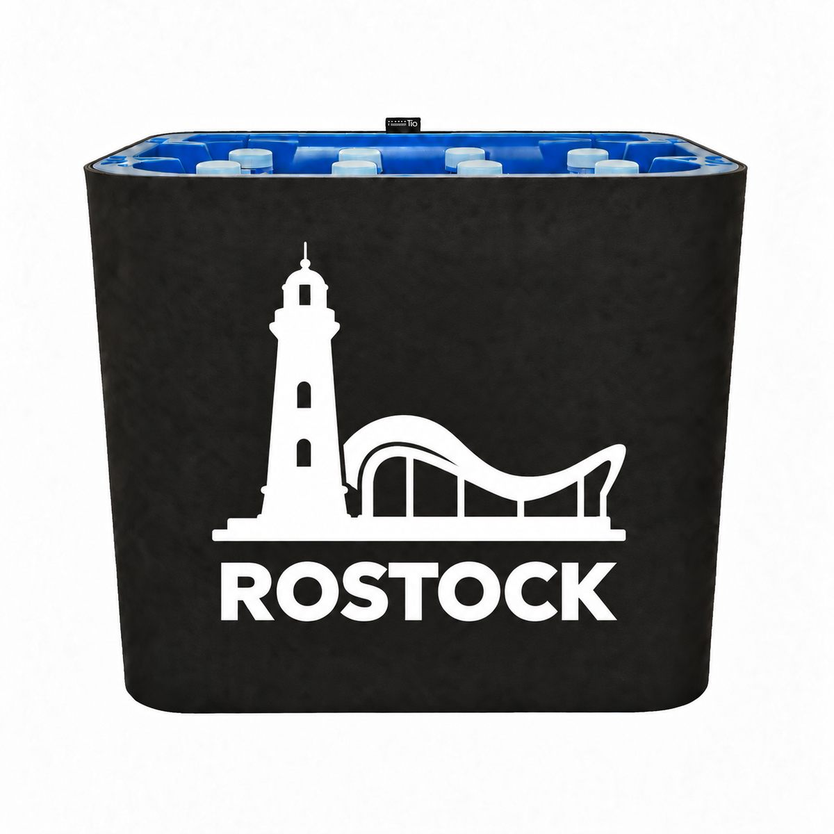 KistenBlende Rostock Stadt Silhouette 2 auf Wasserkiste PET