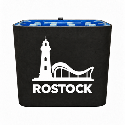 KistenBlende Rostock Stadt Silhouette 2 auf Wasserkiste PET