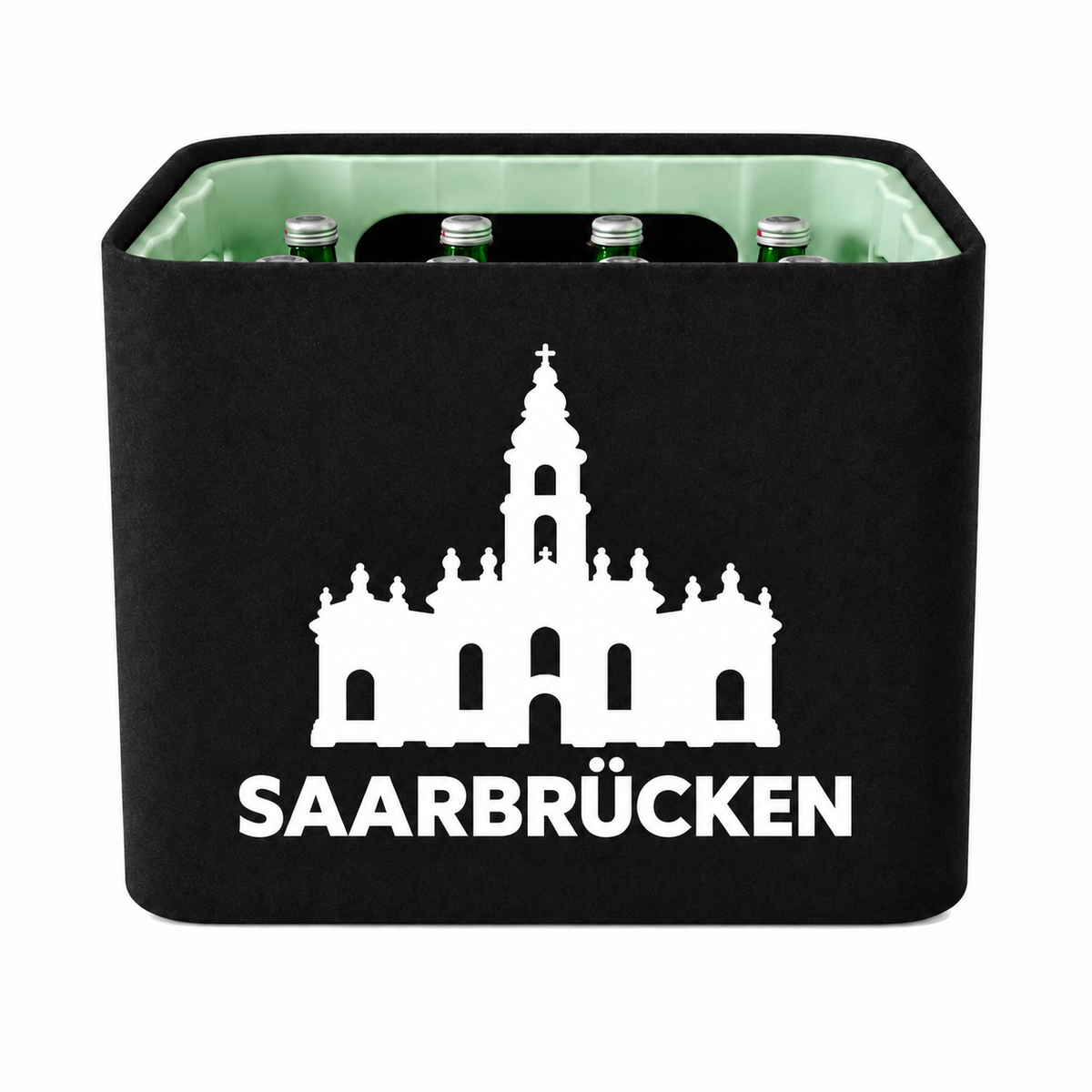 KistenBlende Saarbrücken Stadt Silhouette 2 auf Wasserkiste Glas