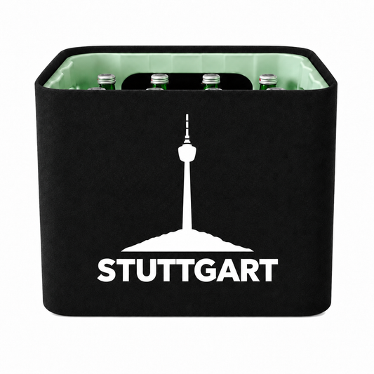 KistenBlende Stuttgart Stadt Silhouette 2 auf Wasserkiste Glas