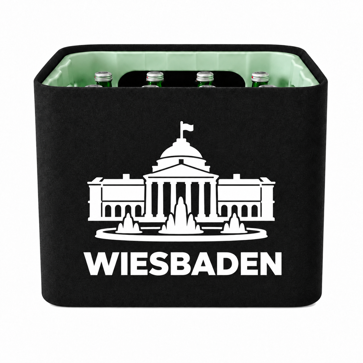 KistenBlende Wiesbaden Stadt Silhouette 2 auf Wasserkiste Glas