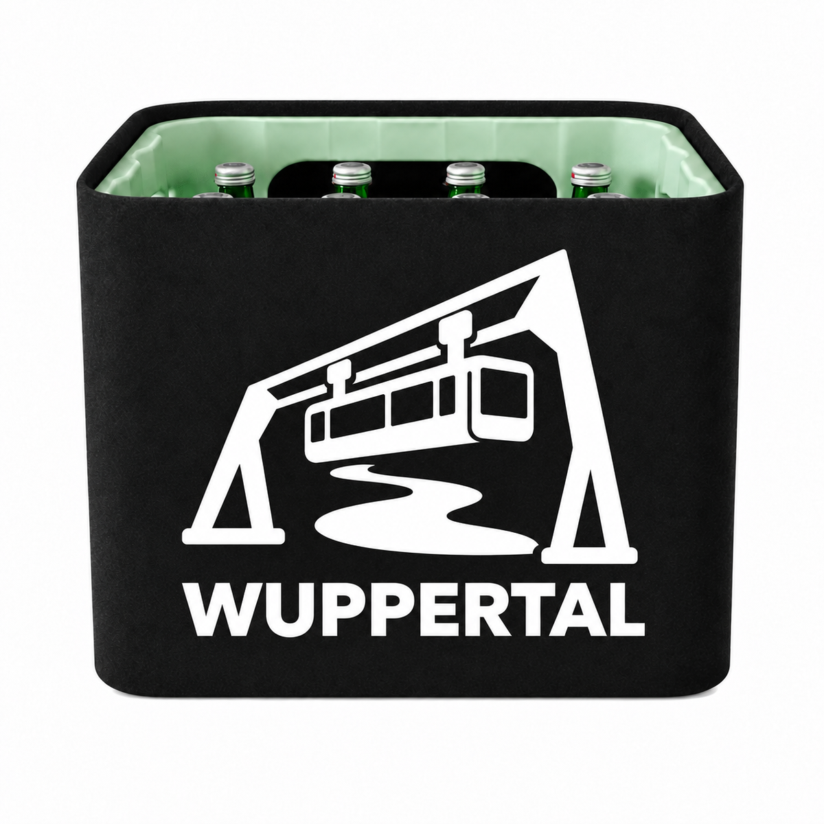 KistenBlende Wuppertal Stadt Silhouette 2 auf Wasserkiste Glas