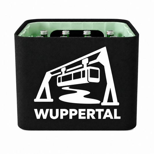 KistenBlende Wuppertal Stadt Silhouette 2 auf Wasserkiste Glas