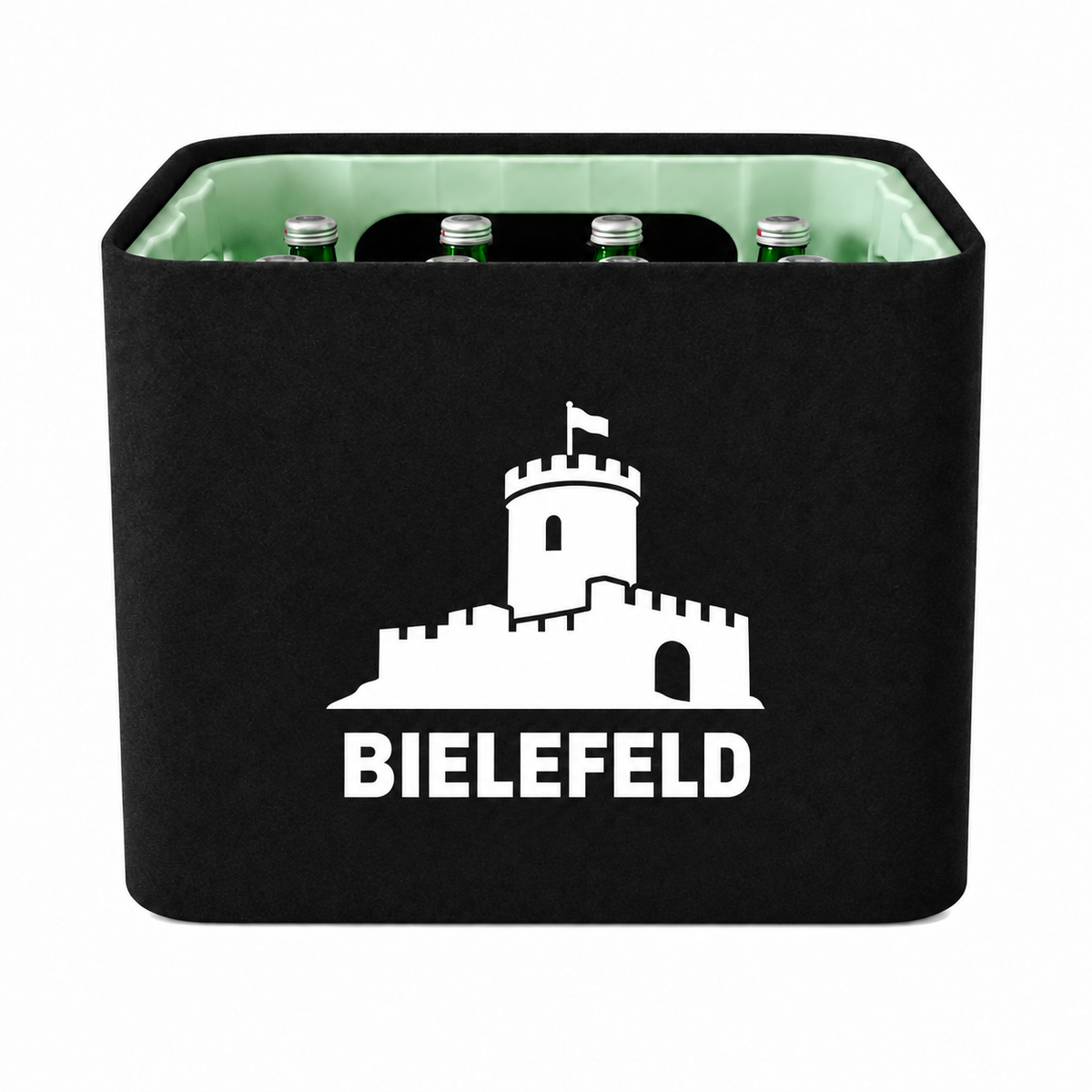 KistenBlende Bielefeld Stadt Silhouette auf Wasserkiste Glas