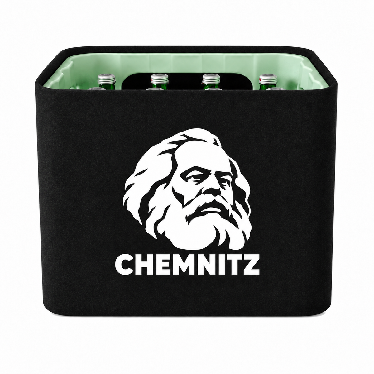 KistenBlende Chemnitz Stadt Silhouette auf Wasserkiste Glas