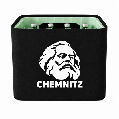 KistenBlende Chemnitz Stadt Silhouette auf Wasserkiste Glas