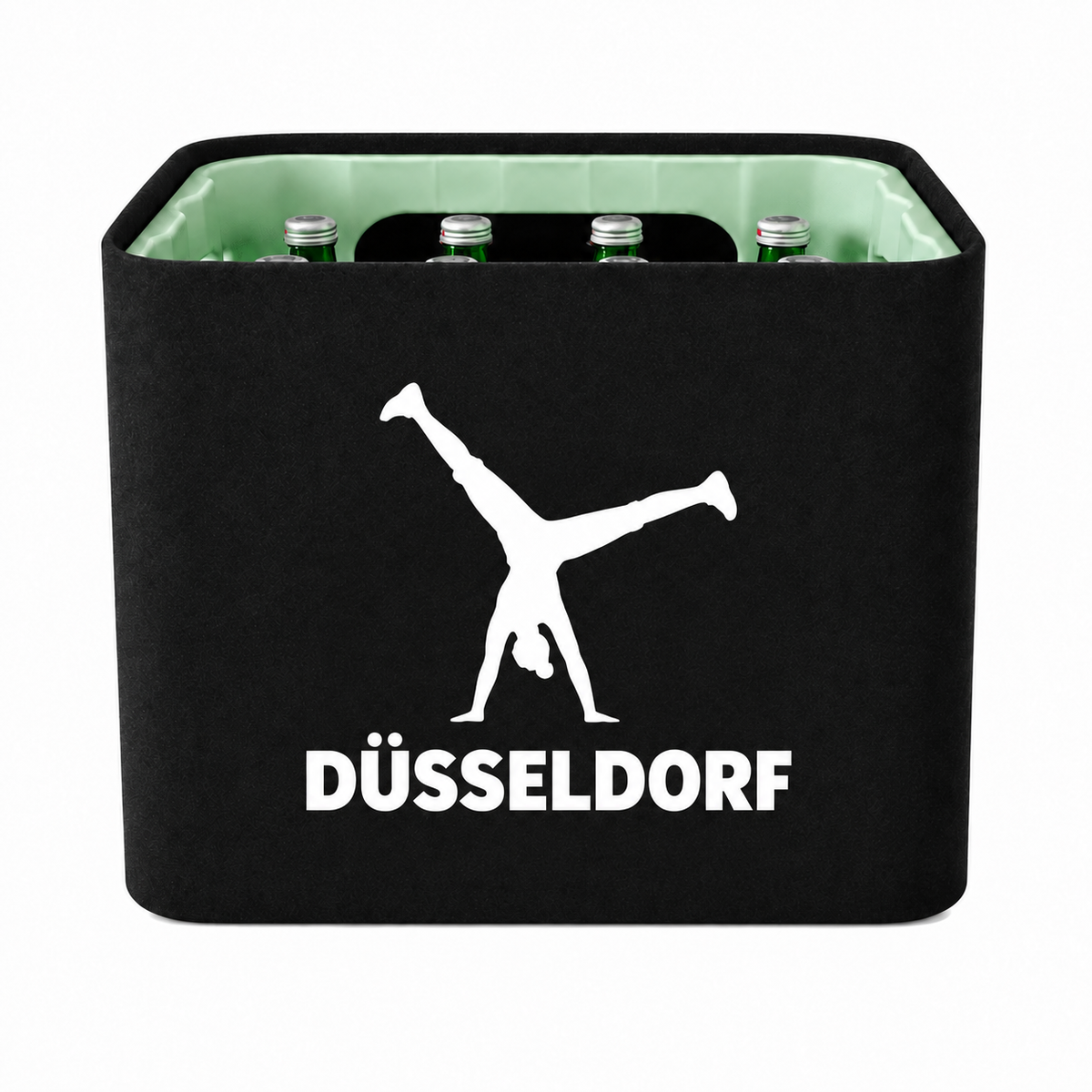 KistenBlende Düsseldorf Stadt Silhouette auf Wasserkiste Glas