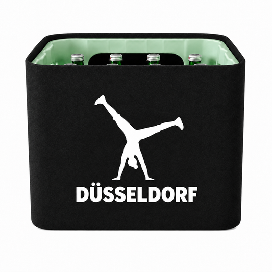 KistenBlende Düsseldorf Stadt Silhouette auf Wasserkiste Glas