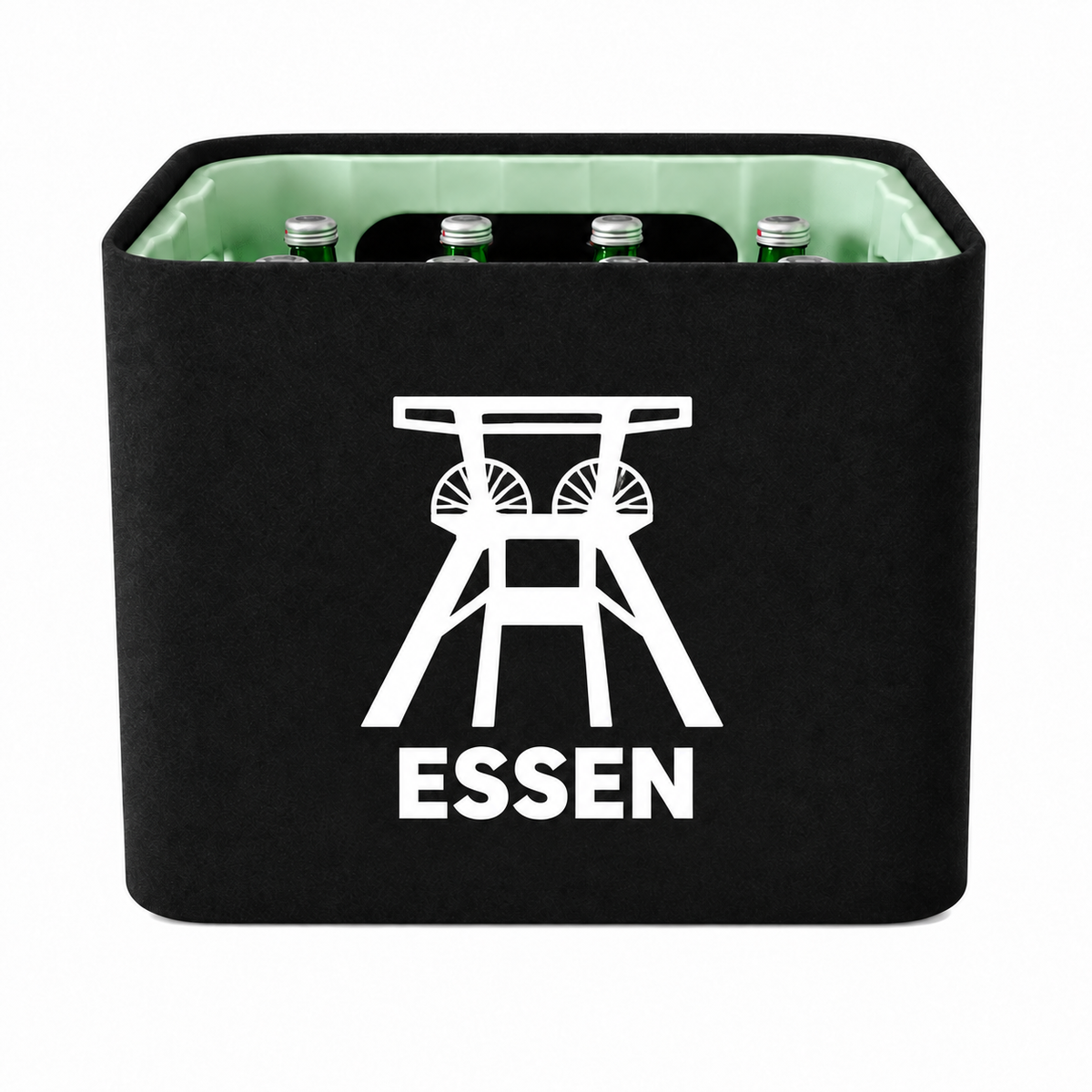 KistenBlende Essen Stadt Silhouette auf Wasserkiste Glas