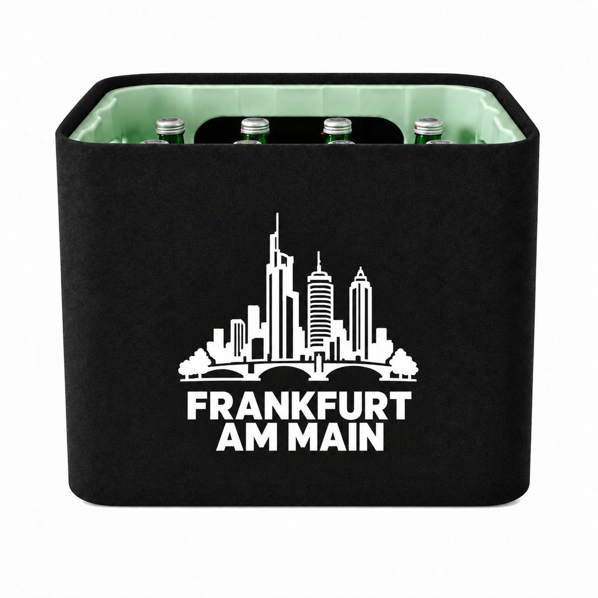 KistenBlende Frankfurt am Main Stadt Silhouette auf Wasserkiste Glas