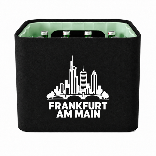 KistenBlende Frankfurt am Main Stadt Silhouette auf Wasserkiste Glas