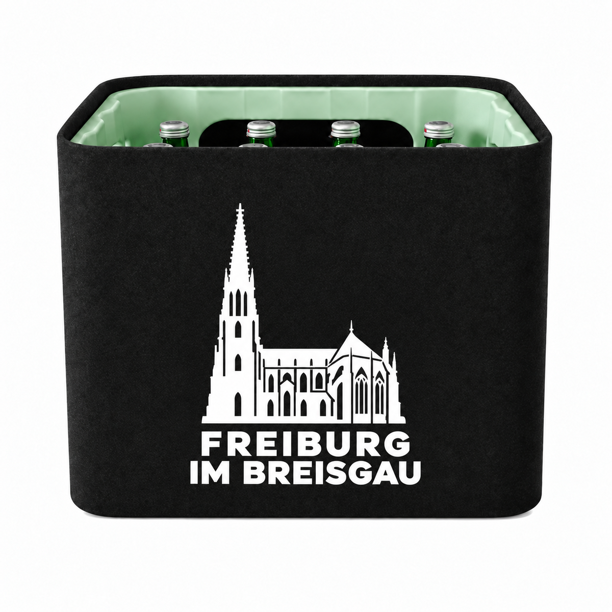 KistenBlende Freiburg im Breisgau Stadt Silhouette auf Wasserkiste Glas