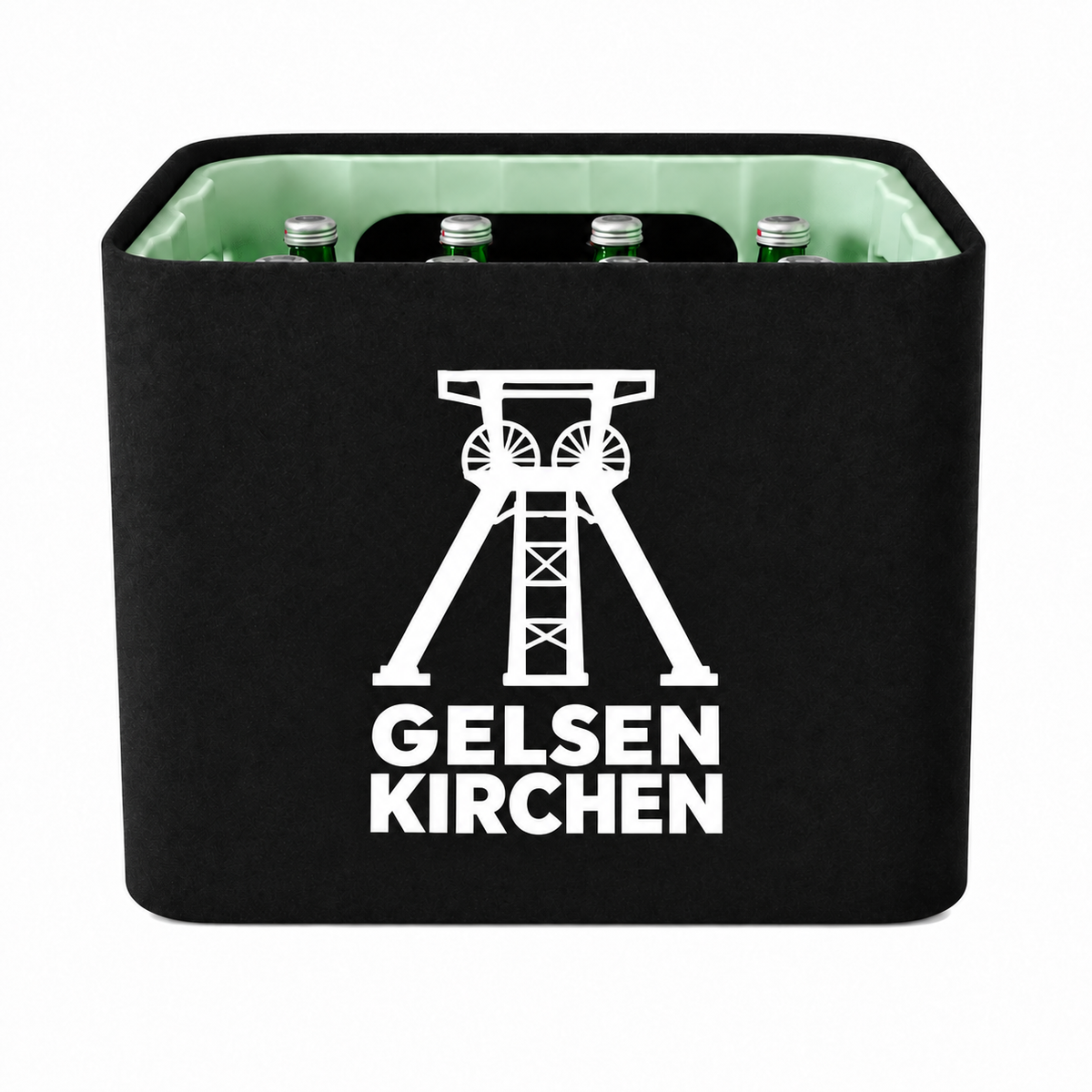 KistenBlende Gelsenkirchen Stadt Silhouette auf Wasserkiste Glas