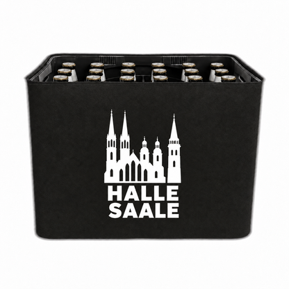 KistenBlende Halle (Saale) Stadt Silhouette auf Bierkasten