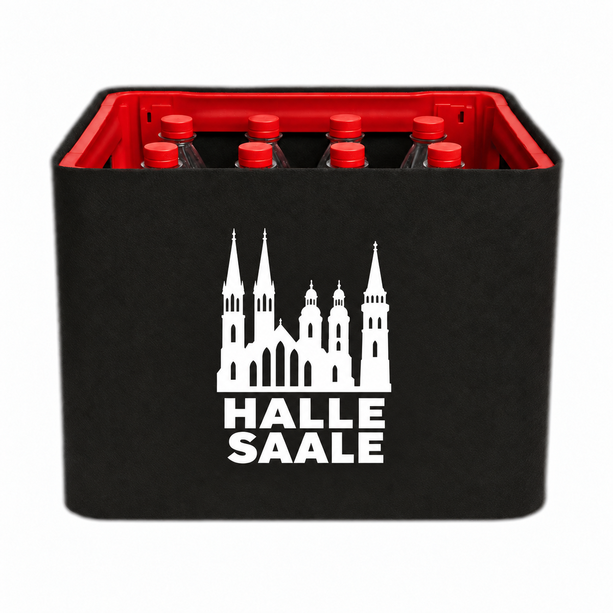 KistenBlende Halle (Saale) Stadt Silhouette auf Limonadenkiste PET