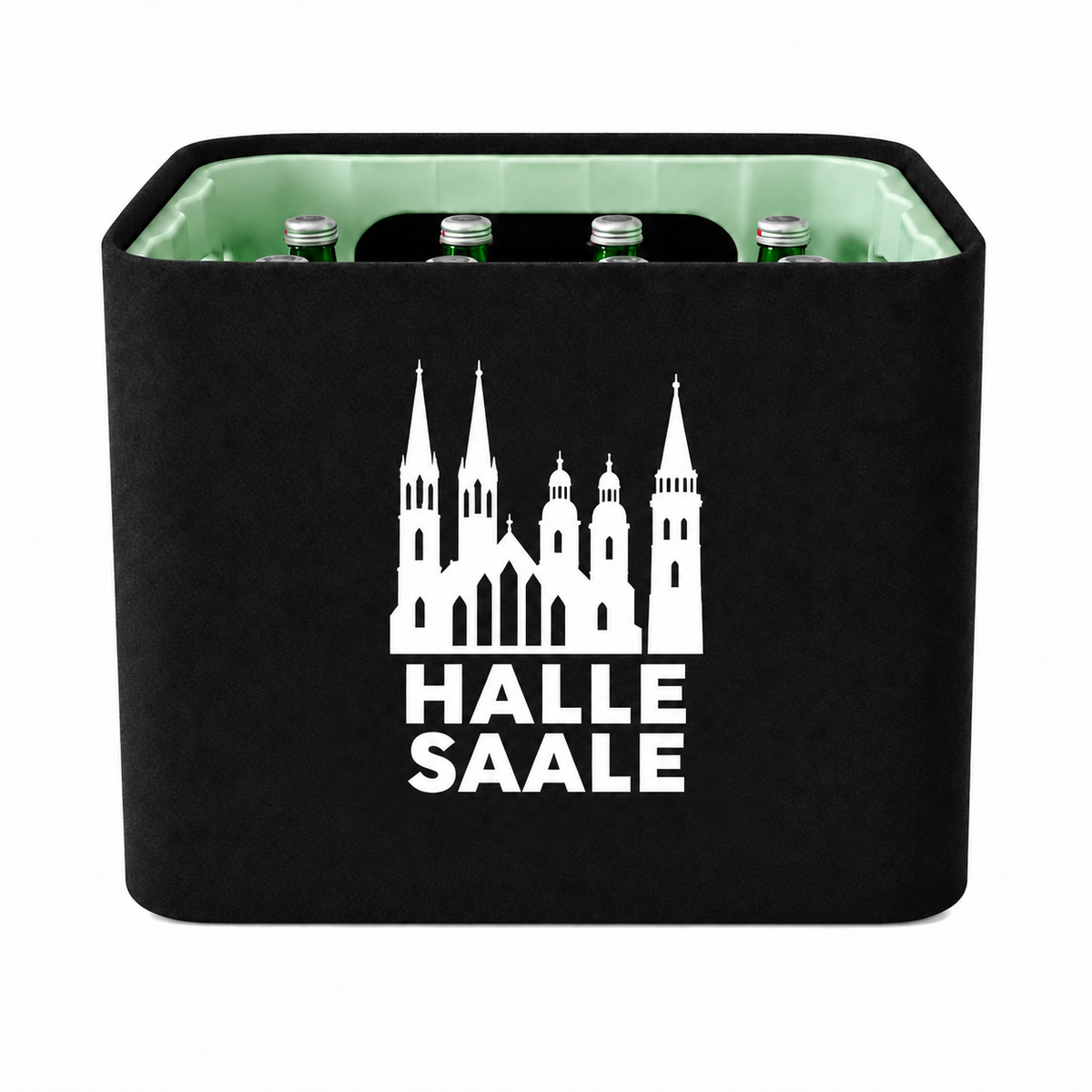 KistenBlende Halle (Saale) Stadt Silhouette auf Wasserkiste Glas