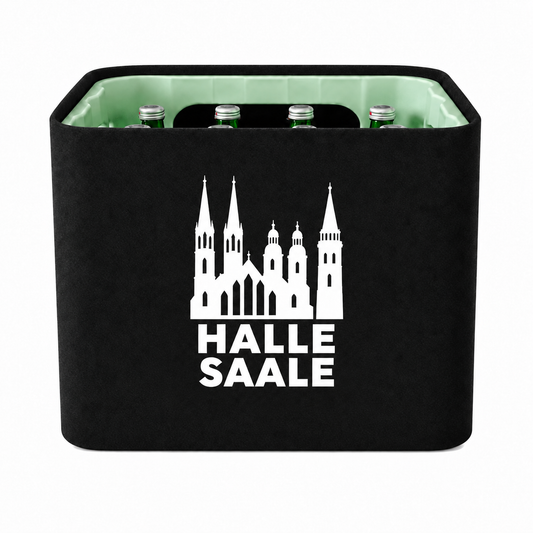KistenBlende Halle (Saale) Stadt Silhouette auf Wasserkiste Glas