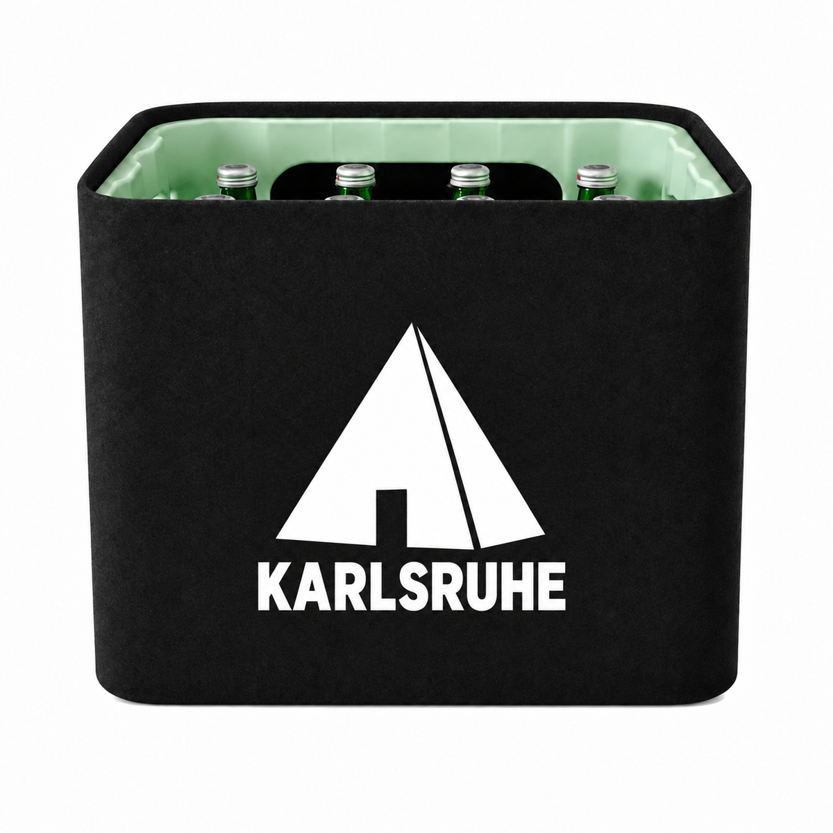KistenBlende Karlsruhe Stadt Silhouette auf Wasserkiste Glas