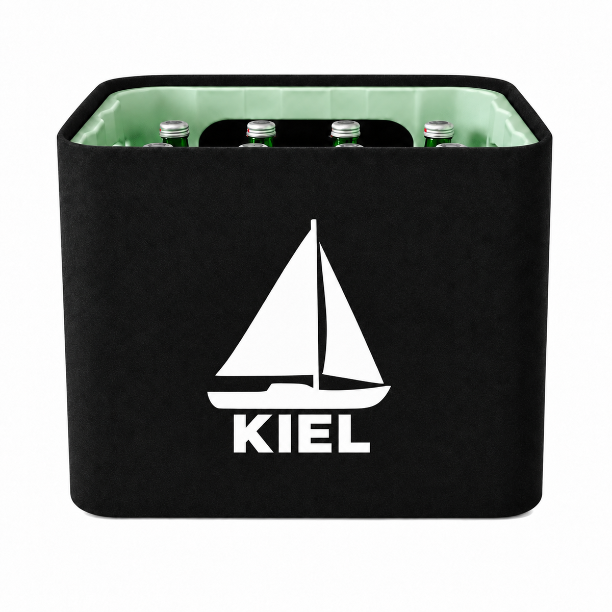 KistenBlende Kiel Stadt Silhouette auf Wasserkiste Glas