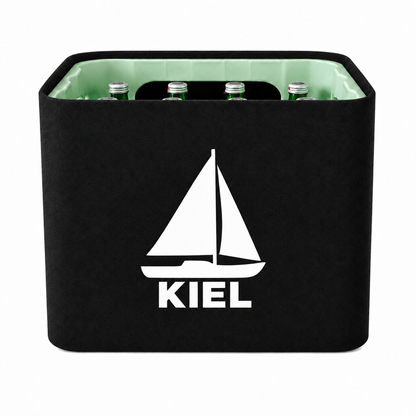 KistenBlende Kiel Stadt Silhouette auf Wasserkiste Glas