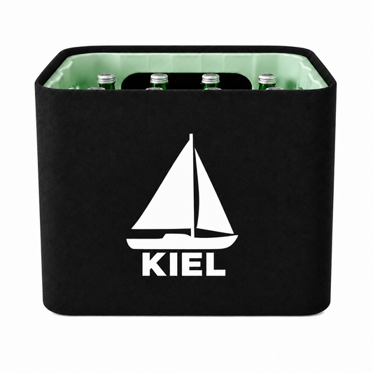 KistenBlende Kiel Stadt Silhouette auf Wasserkiste Glas