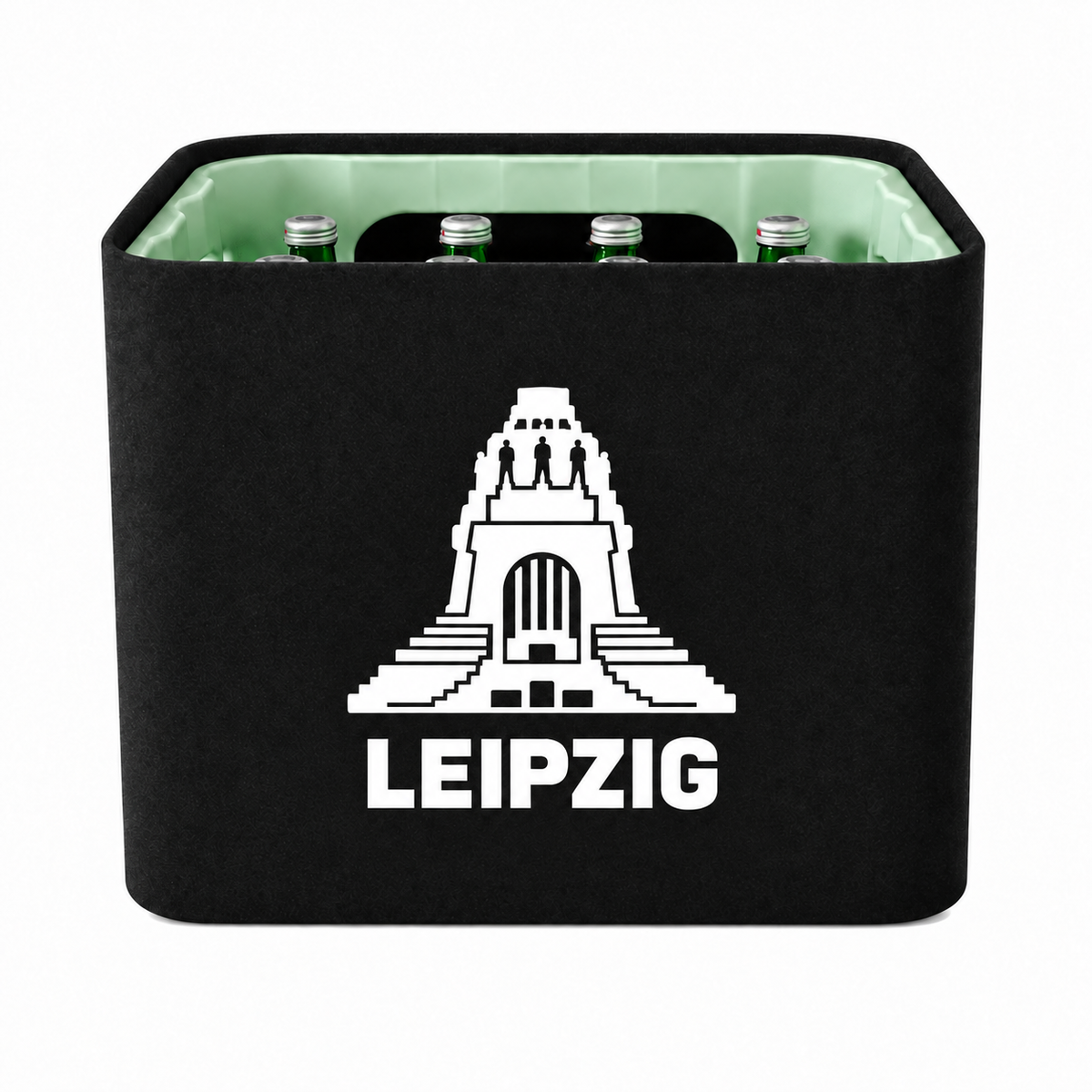 KistenBlende Leipzig Stadt Silhouette auf Wasserkiste Glas