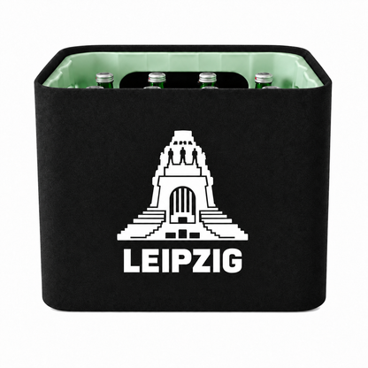 KistenBlende Leipzig Stadt Silhouette auf Wasserkiste Glas
