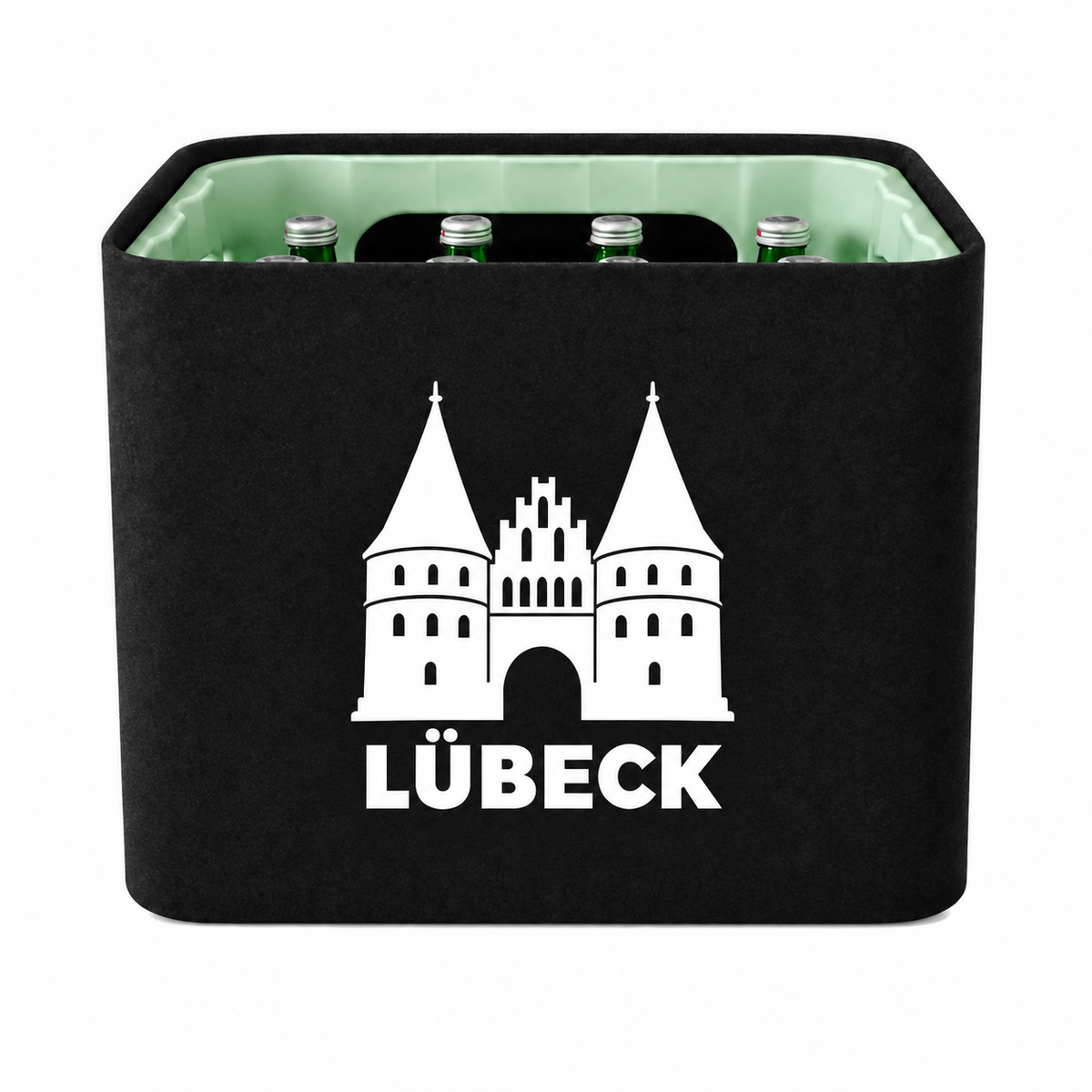 KistenBlende Lübeck Stadt Silhouette auf Wasserkiste Glas