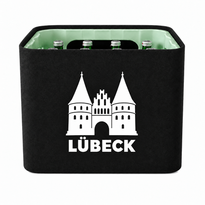 KistenBlende Lübeck Stadt Silhouette auf Wasserkiste Glas