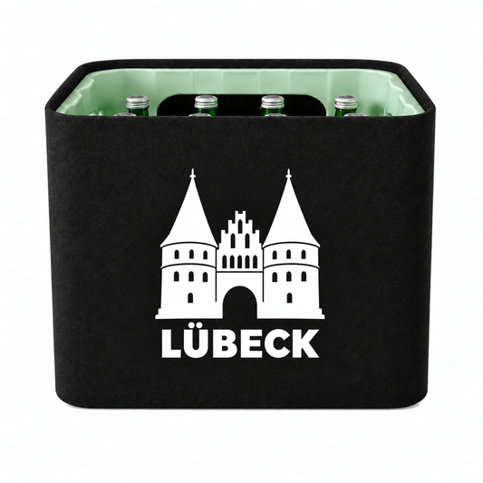 KistenBlende Lübeck Stadt Silhouette auf Wasserkiste Glas