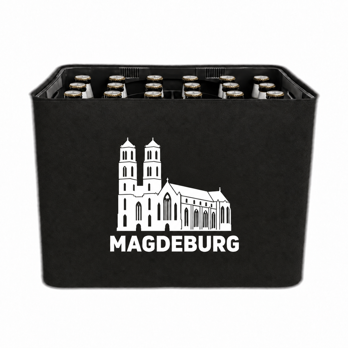 KistenBlende Magdeburg Stadt Silhouette auf Bierkasten