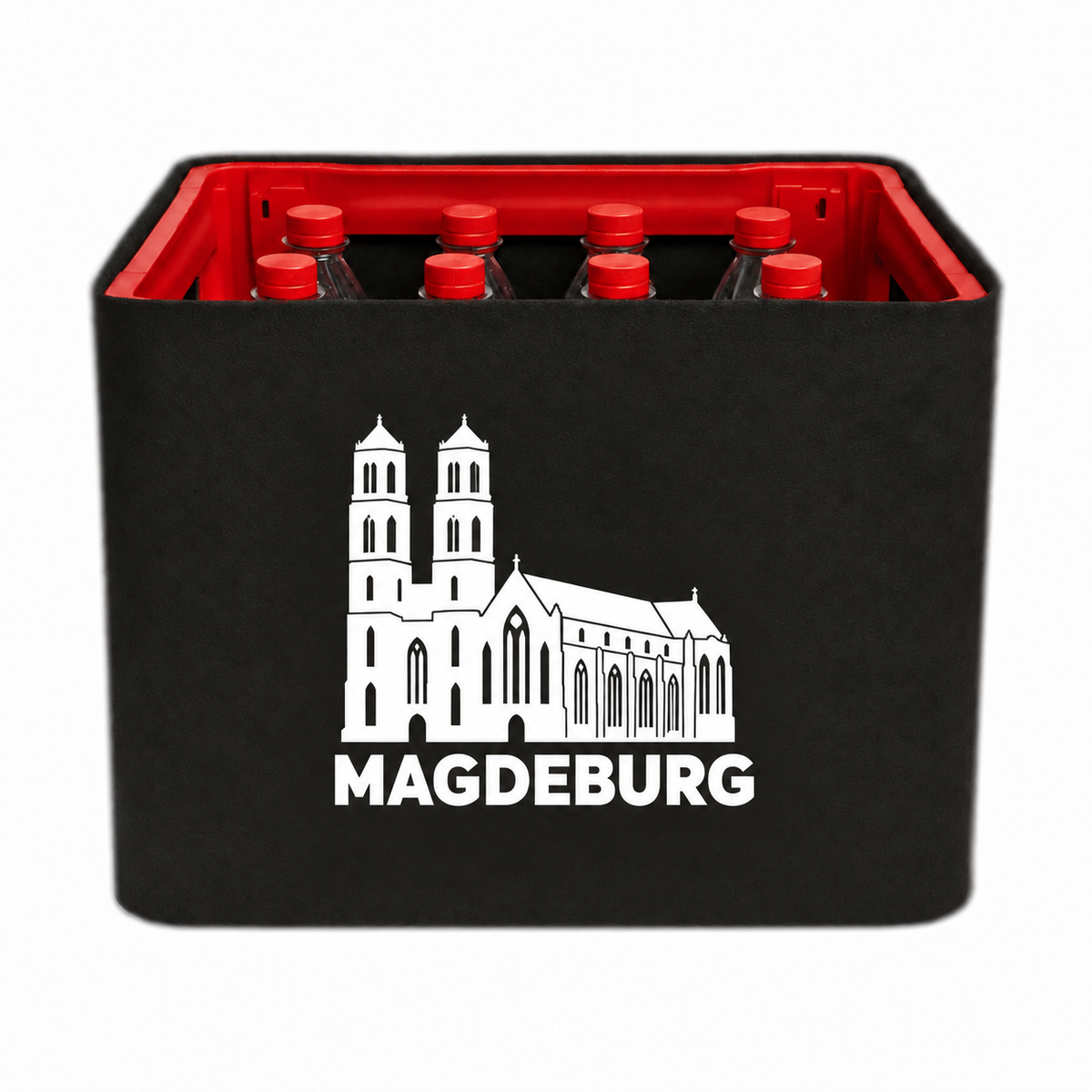 KistenBlende Magdeburg Stadt Silhouette auf Limonadenkiste PET