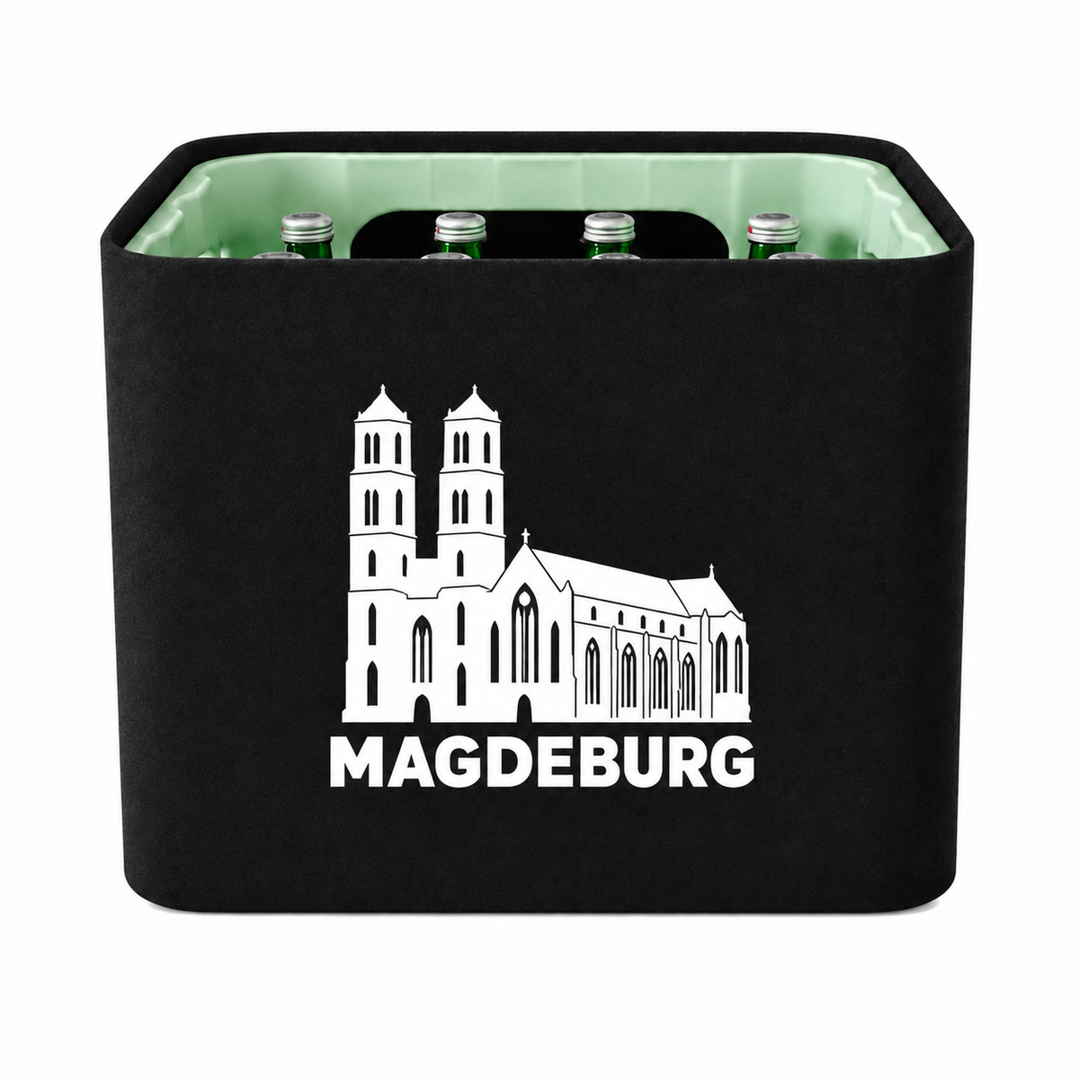 KistenBlende Magdeburg Stadt Silhouette auf Wasserkiste Glas