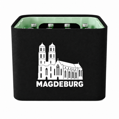 KistenBlende Magdeburg Stadt Silhouette auf Wasserkiste Glas