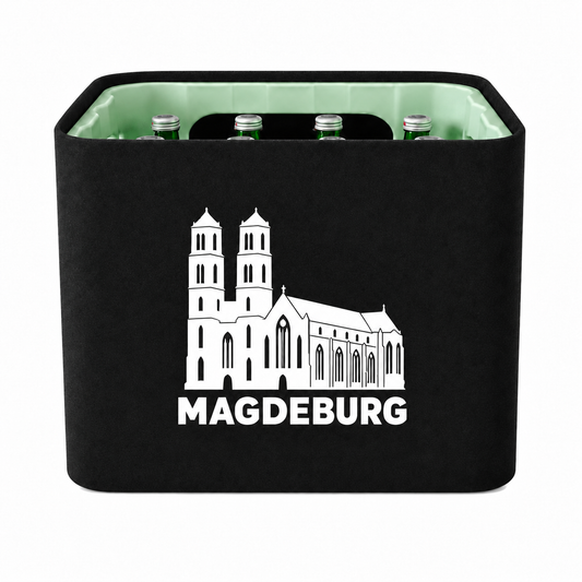 KistenBlende Magdeburg Stadt Silhouette auf Wasserkiste Glas