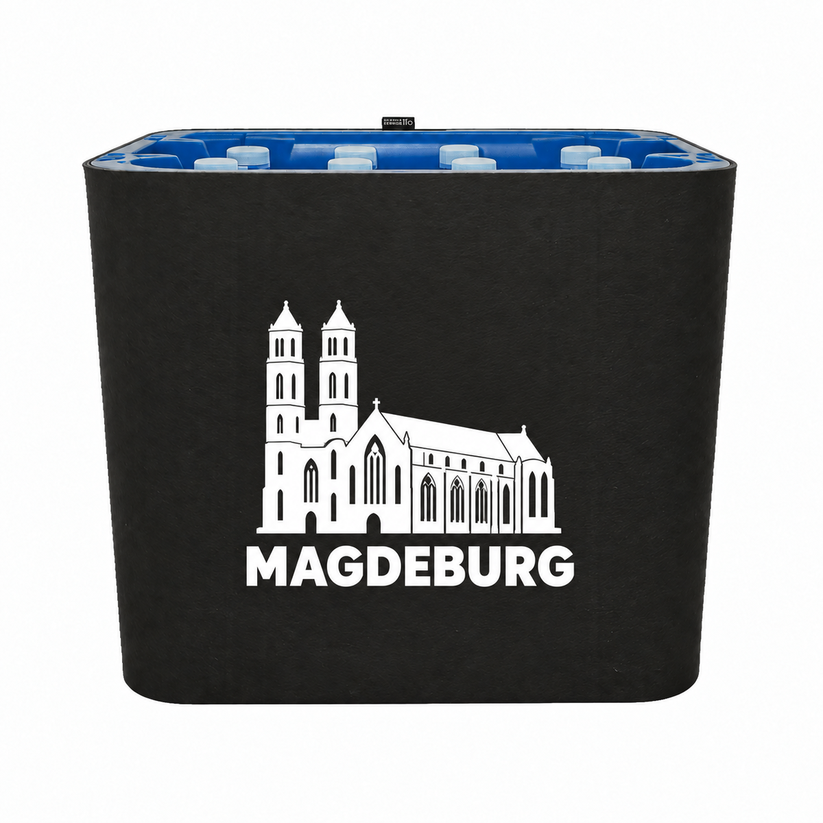 KistenBlende Magdeburg Stadt Silhouette auf Wasserkiste PET