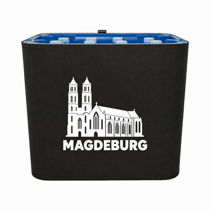 KistenBlende Magdeburg Stadt Silhouette auf Wasserkiste PET