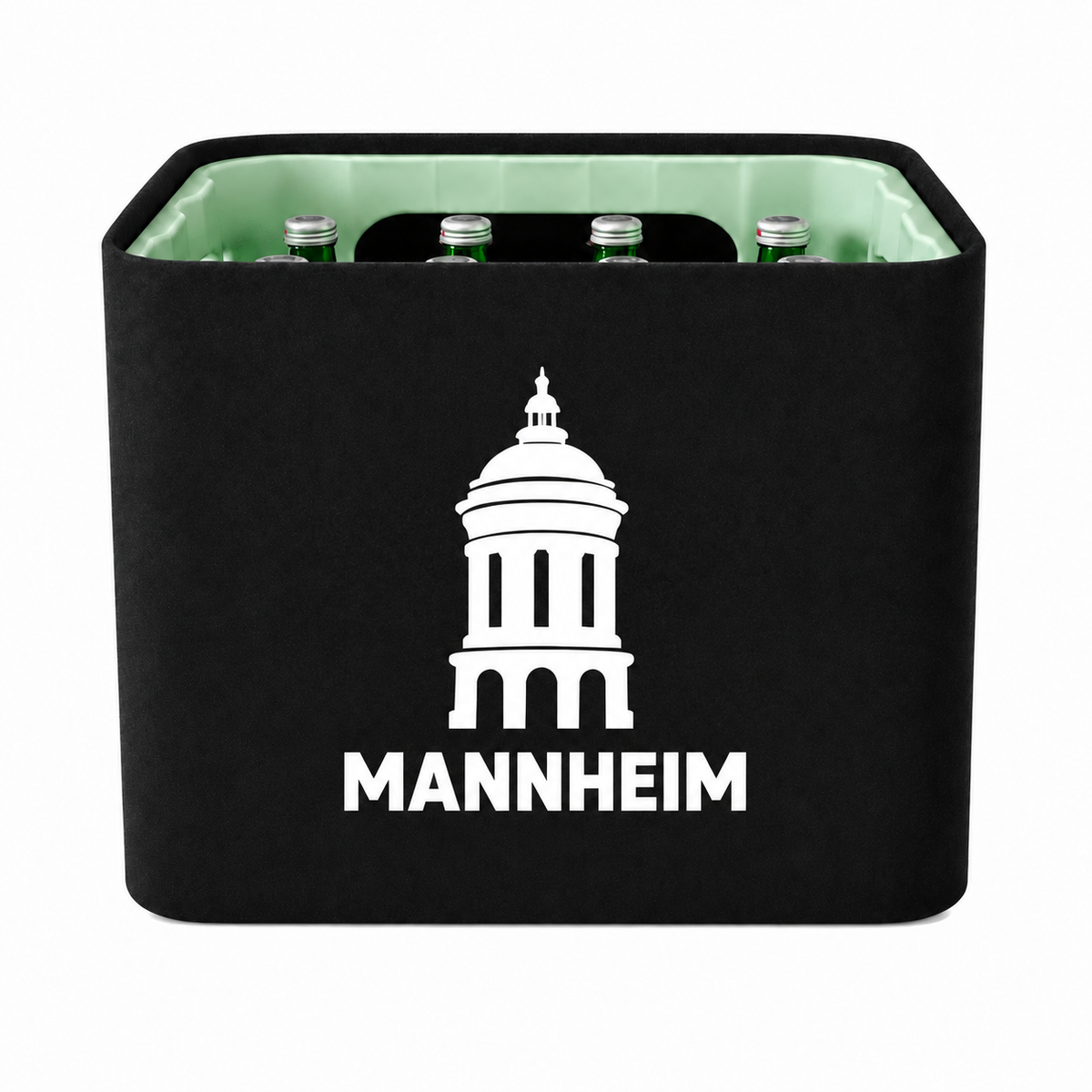 KistenBlende Mannheim Stadt Silhouette auf Wasserkiste Glas