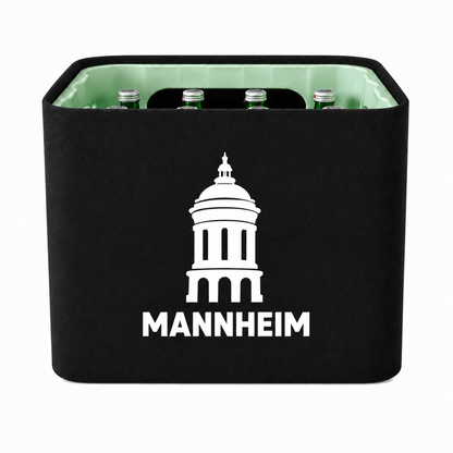 KistenBlende Mannheim Stadt Silhouette auf Wasserkiste Glas