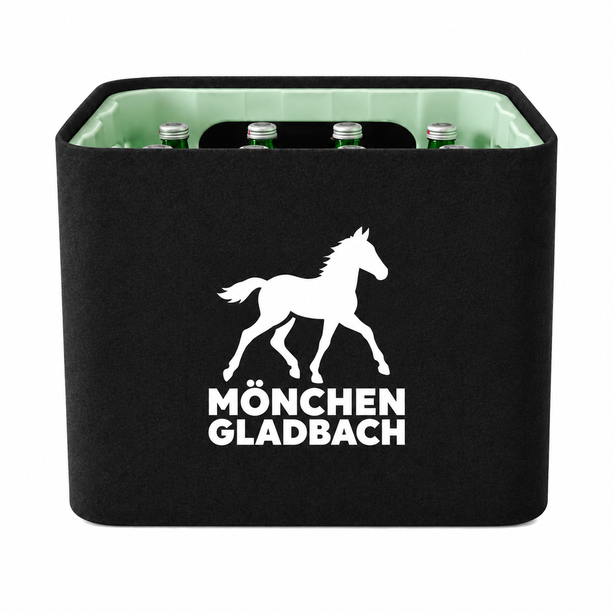 KistenBlende Mönchengladbach Stadt Silhouette auf Wasserkiste Glas