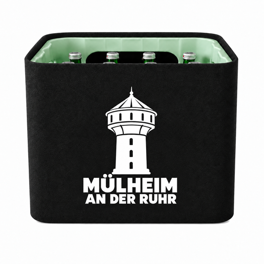 KistenBlende Mülheim an der Ruhr Stadt Silhouette auf Wasserkiste Glas