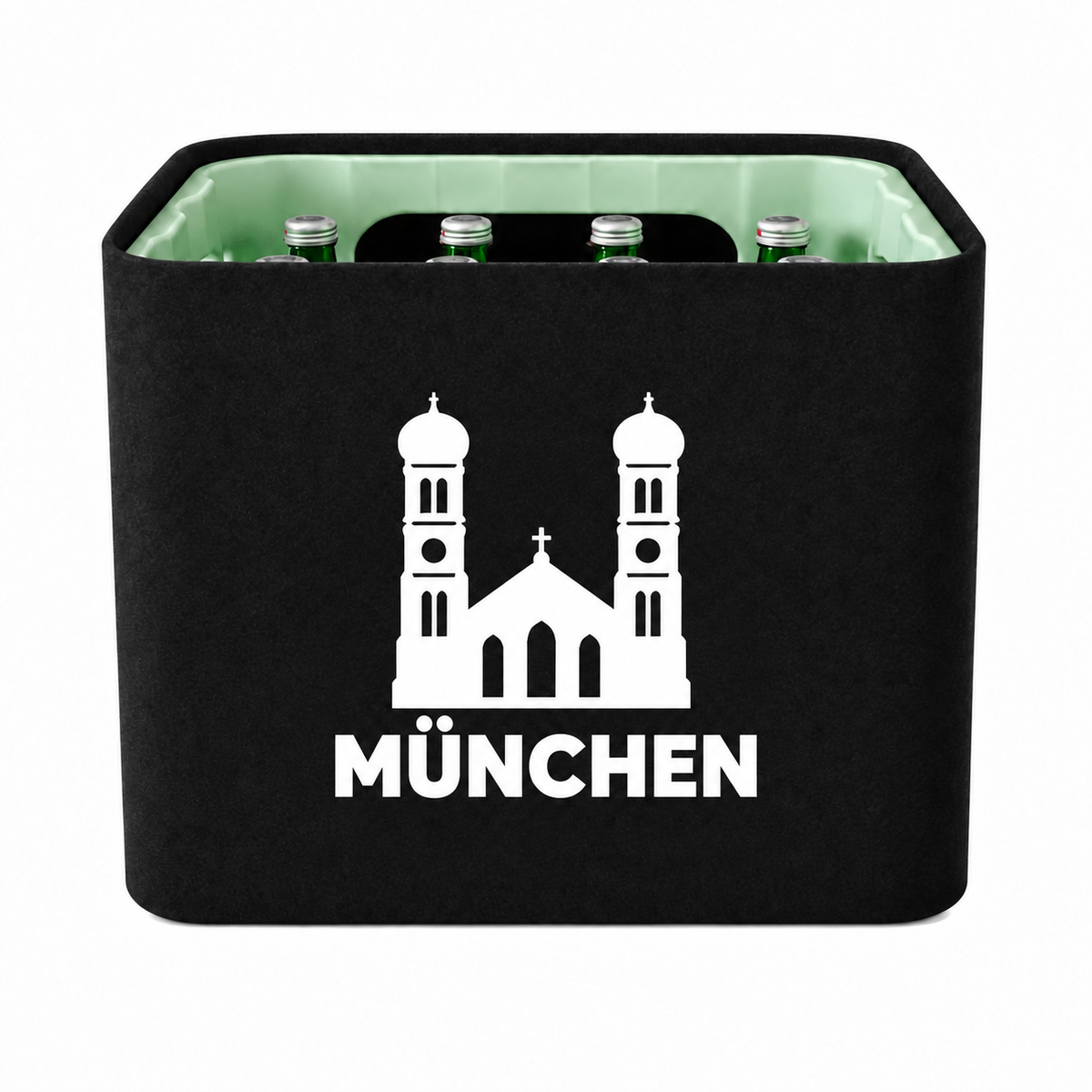 KistenBlende München Stadt Silhouette auf Wasserkiste Glas