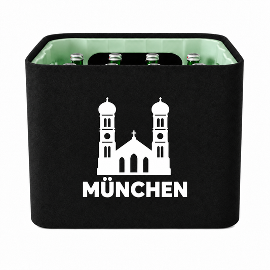 KistenBlende München Stadt Silhouette auf Wasserkiste Glas