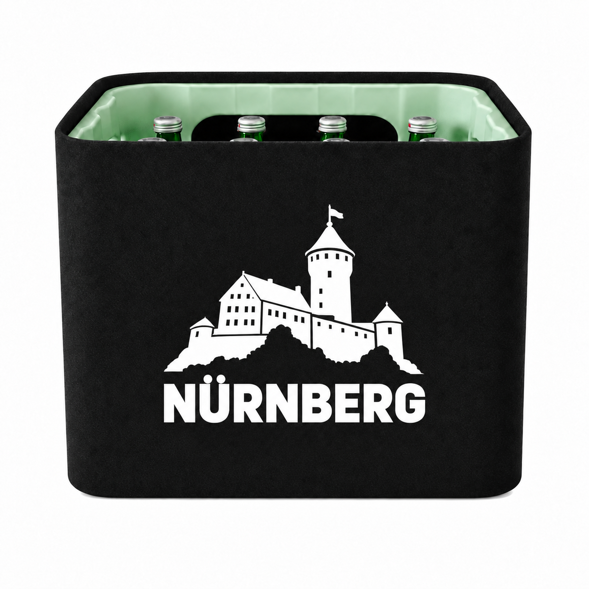 KistenBlende Nürnberg Stadt Silhouette auf Wasserkiste Glas