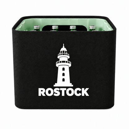 KistenBlende Rostock Stadt Silhouette auf Wasserkiste Glas