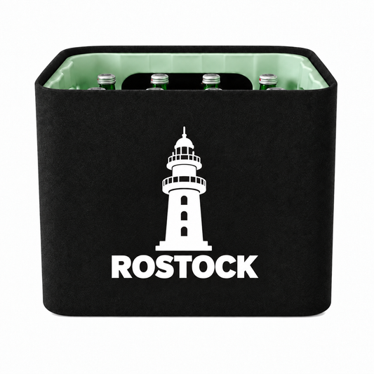KistenBlende Rostock Stadt Silhouette auf Wasserkiste Glas