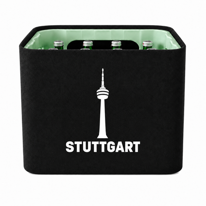 KistenBlende Stuttgart Stadt Silhouette auf Wasserkiste Glas