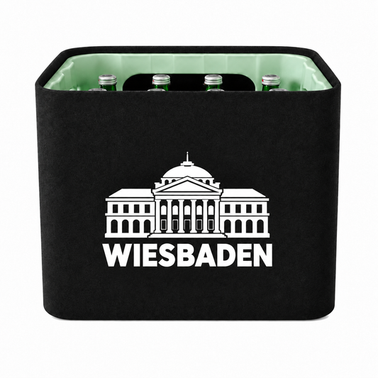 KistenBlende Wiesbaden Stadt Silhouette auf Wasserkiste Glas