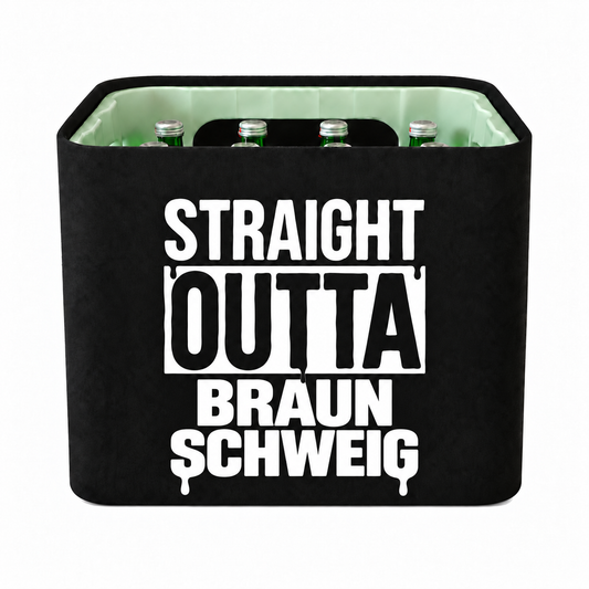 KistenBlende STRAIGHT OUTTA Braunschweig auf Wasserkiste Glas