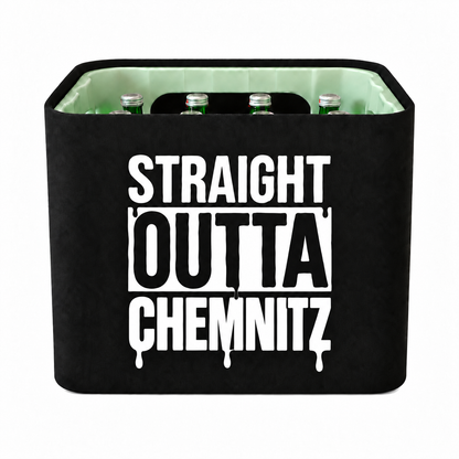 KistenBlende STRAIGHT OUTTA Chemnitz auf Wasserkiste Glas